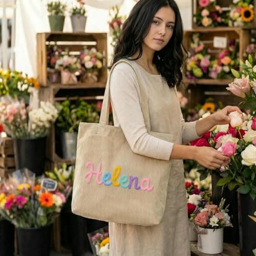 Personalized corduroy handbag, casual shoulder bag with custom name/letter patterns. Durable cotton travel bag, ideal gift for bridesmaids, teachers, and for Christmas, birthdays or honeymoons. - Thumbnail 2
