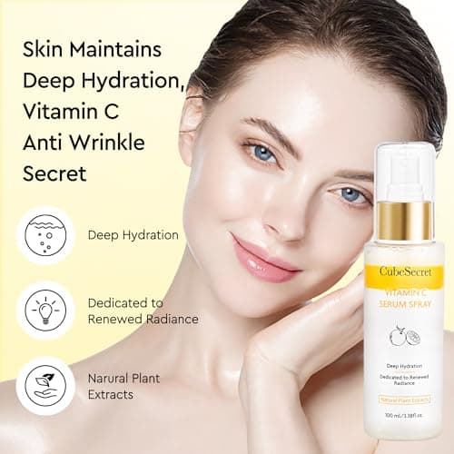 CubeSecret Vitamin C Serum Spray, Hydrating Face Mist with Centella Asiatica, Nicotinamide & Hyaluronic Acid, Glow Serum for Radiant Firming Skin, All In One Mist, Korean Skin Care - 3.38 Fl Oz - Thumbnail 2