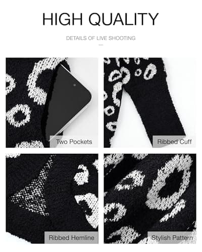 BTFBM Leopard Cardigan for Women Long Sleeve Open Front Cardigans Sweaters Pockets Loose Knit 2026 Fall Winter Outwear(Black, Large) - Thumbnail 6