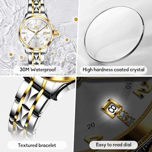 OLEVS Watch Women Gold and Silver Womens Watch Dainty Small Wrist Ladies Female Watches for Women Elegant Two Tone Water Resistant Analog Large Face Women's Watches Relojes para Mujer - Thumbnail 5