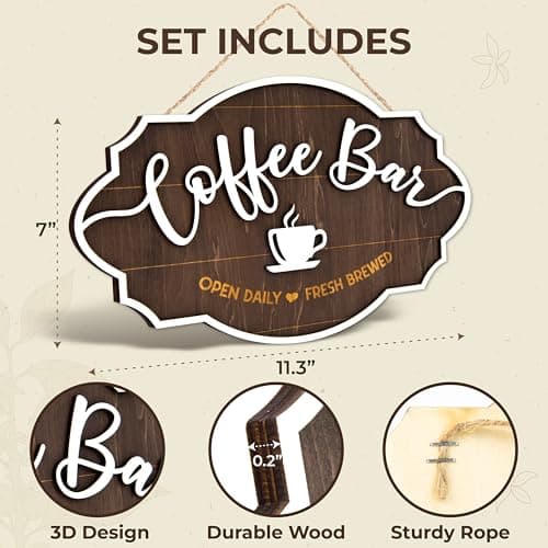 Woodamore Small Coffee Bar Sign For Wall - Vintage Coffee Sign Decor For Bar Accessories, Wood Farmhouse Cafe Signs Rustic Kitchen Decor - Thumbnail 2