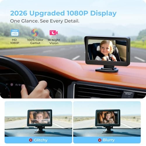 FEISIKE Car Baby Camera, 4.3'' HD Infrared Night Vision Function Baby Car Camera Display, Backseat Camera for Kid with 150° Wide View & 360° Rotatable Easy Installation in 5 Mins Rear Facing Mirrors - Thumbnail 4