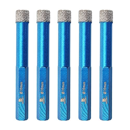 Dry Diamond Drill Bit Set,BRSCHNITT 5pcs 3/8 Inch (10mm) Diamond Hole Saw Core Drill Bit for Porcelain Tile Ceramic Stone Granite Marble,Hex Shank Dry Drilling Diamond Core Drill Bit Kit