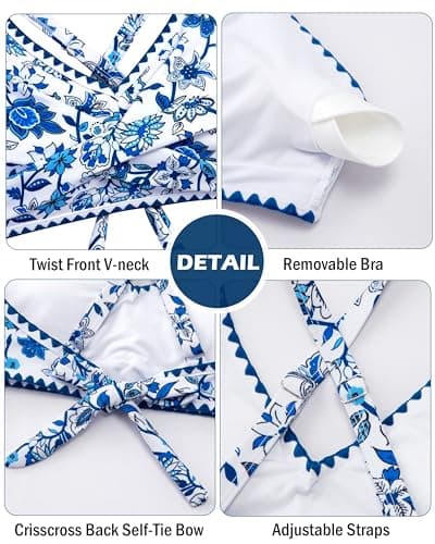 HOZIY Bikini Sets for Teens Size 10-12 Blue Floral Teen Tie Back Bathing Suit Swimsuits Tween Adjustable Straps Swim Suit 2 Piece Kids Swimwear - Thumbnail 4