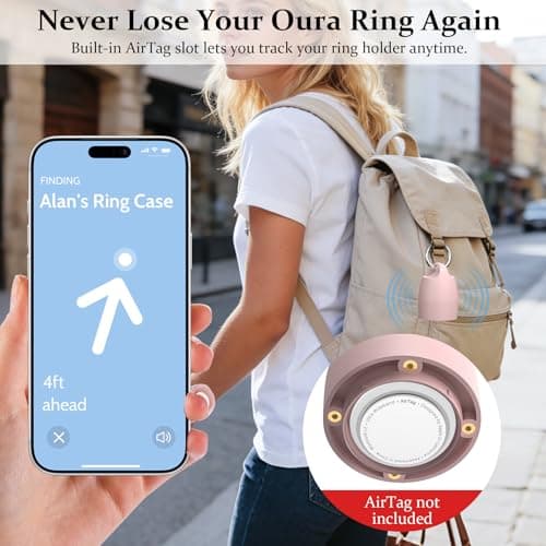 YWXTW Portable Holder for Oura Ring (with Airtag Slot), Waterproof Ring Case, Anti-Loss Ring Holder Keychain for Women & Men, Travel Jewelry Organizer for Gym & Daily Use (Light Pink) - Thumbnail 2