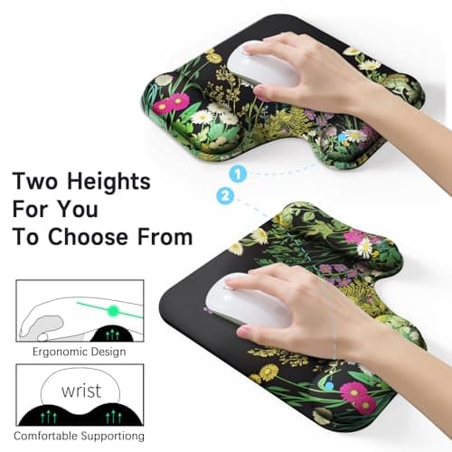 Mcapirivo Ergonomic Mouse Pad with Gel Wrist Rest (1"& 1.2" Dual Height) - Mouse Pads Compact Mousepad Desk Mat Office, Gaming & Carpal Tunnel Relief | Non-Slip Rubber Base | Wildflower Black - Thumbnail 2