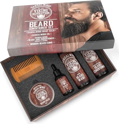 Viking Revolution Ultimate Conditioner for Men's Beard Grooming - Softens, Smoothes and Soothes Beard Itch- Contains Wash, Conditioner, Oil, Balm and Comb- Sandalwood Scent - Thumbnail 3