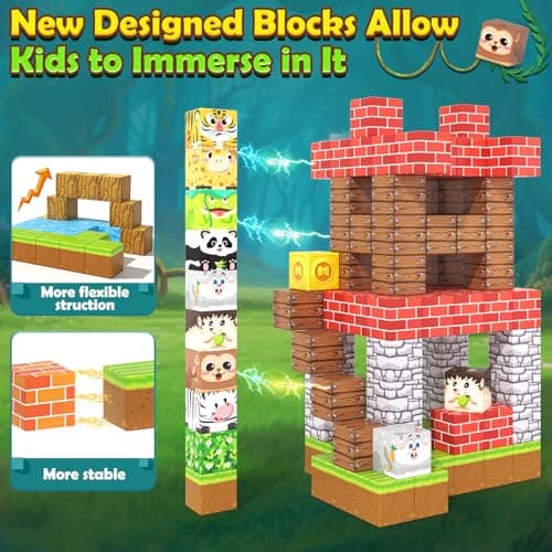150PCS Magnetic Blocks-Build Mine Magnet World Animals Edition Building Toys for Boys & Girls Age 3-8, Magnetic Sensory Tiles, Ideal Building & Construction STEM Toys Gifts for Toddlers 3+ Years Old - Thumbnail 4