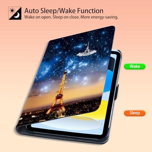 TTJHGYQO for iPad (A16) 11th Generation 11 Inch 2025/iPad 10th Generation 10.9 Inch 2022with Pencil Holder,Support Touch ID, Auto Wake/Sleep (Paris) - Thumbnail 3