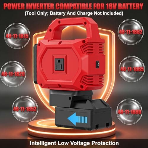 250W Power Inverter Compatible for Milwaukee 18V Battery, DC 20V to AC 110V Portable Power Station with 30W LED Work Light, 1 AC Outlet, 1 Type-C, 2 USB Ports, for Camping, Emergency Use(No Battery) - Thumbnail 6