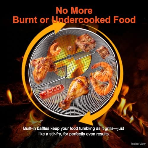 Rotatable Rolling Grill Baskets, 304 Stainless Steel, Even Cooking Nesting Grilling Net, BBQ Accessories Tools for Vegetables Shrimp, Outdoor Camping, Gifts for Birthday/Men/Dad/Husband - Thumbnail 4