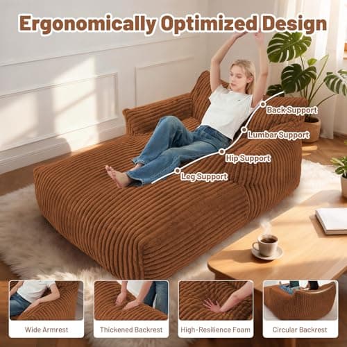 HABUTWAY Comfy Floor Sofa Giant Plush Reading Chair Indoor Cozy Couch with Armrests Oversized Couch Upholstered Boneless Sofa Portable Cloud Couch Accent Chair for Living Room, Bedroom (Brown) - Thumbnail 5