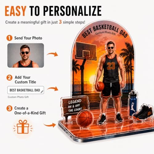 Personalized Acrylic Plaque with Photo, Custom Father’s Day Gift for Dad, First Father’s Day Keepsake, Personalized Acrylic Stand for Dad Husband Grandpa (Basketball) - Thumbnail 2