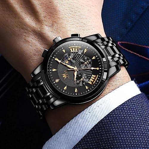 OLEVS Watch Men Black Watches for Men Chronograph Stainless Steel Mens Watches Big Face Classic Luxury Men's Wrist Watch with Date Luminous Waterproof Dress Analog Quartz Relojes para Hombres - Thumbnail 3