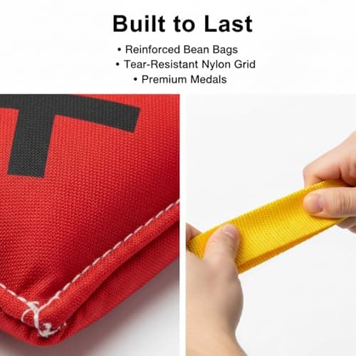 Giant Outdoor Tic Tac Toe Game 4ft x 4ft – Bean Bag Toss Set with 12 Award Medals, Stakes & Carry Bag – XL Lawn Yard Games for Kids Adults, Backyard Field Day Carnival & Family Party - Thumbnail 6