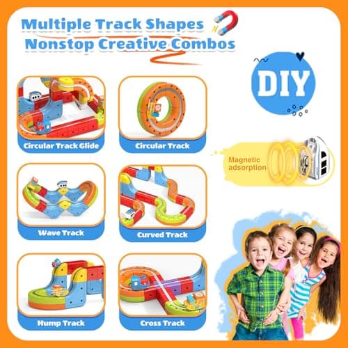 141 PCS klick Rail Electric Train Set with Racer 3D Train, Cube Track Car, STEM Educational Toy for Kids (Ages 3-8), Flexible Race Track for Boys & Girls - Thumbnail 4