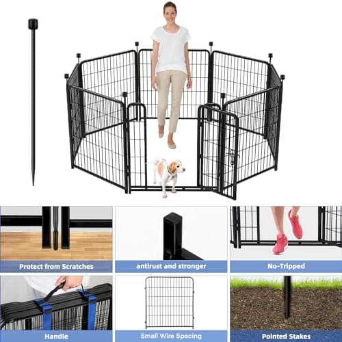 ADAVIN Tall Garden Fence 40 in(H)×31 Ft(L) 14 Panels, Heavy Duty Iron Metal Fence with Gate Low Threshold, Dogs Rabbit Fences Outdoor Camping, Flower Bed Fencing Border, Temporary Black Yard Fences - Thumbnail 2