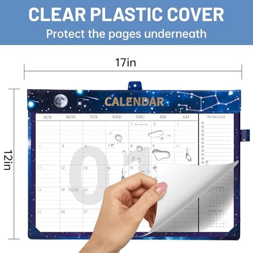 MINICAGIE Desk Calendar 2026-2027 Jan 2026-Dec 2027 Leather 17x12 Desk Top Calendar with Plastic Cover & To-Do Lists Large Desktop 2026 Office Wall Calendar for Office School Home, Women Men Gift, Blue - Thumbnail 3