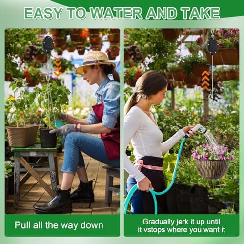 4 Pack Heavy Duty Retractable Plant Hangers, Adjustable Pull-Down Pulleys with 63" Stainless Steel Rope, Double Hooks for Hanging Plants, Bird Feeders, Planters & Pots, Indoor & Outdoor Use - Thumbnail 3