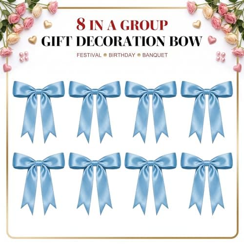 2 Strings Blue Bow Garland Banner, Pre-Strung Ribbon Bows Decorations for Birthday Party, Baby Girl Shower, Bridal Shower, Bachelorette Party, Girls Room, Wedding Decor, Christmas Tree Decorations - Thumbnail 2