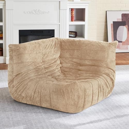 HABUTWAY Bean Bag Chair, Memory Foam Bean Bag Chairs for Adults, Fireside Corner Chair Lazy Floor Corner Sofa for Living Room, Bedroom, Dorm, Office (Khaki) - Image 1