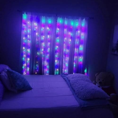 300LED Fairy Curtain Lights, 9.8x9.8Ft Warm White USB Plug in 8 Modes & Timer Christmas String Hanging Lights with Remote for Bedroom Indoor Outdoor Weddings Party Wall Decorations(Multicolor) - Thumbnail 5