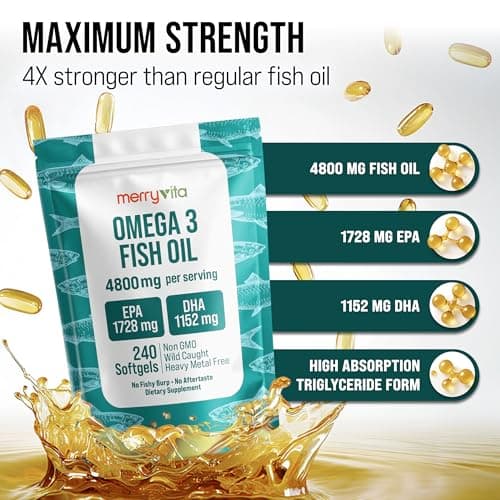 Omega 3 Fish Oil 4800 mg – EPA 1728 mg | DHA 1152 mg from Wild-Caught Anchovies – Burpless Mini Softgels – Pure Omega-3 Fatty Acid Supplement – Non-GMO, Gluten-Free, No Aftertaste – 240 Capsules - Thumbnail 2