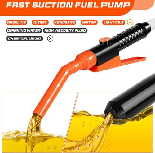 Electric Fuel Transfer Pump, 2.4 GPM Portable Fluid Transfer Siphon Pump with Oil Pipeline, Battery Gas Pumps with 47 Inches Hose &Gloves for Car/RV(Orange) - Thumbnail 2