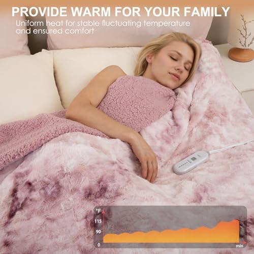 Heated Blanket Full Size,Pink Electric Blanket 72"x 84",Soft Faux Fur Tie-Dye Heating Blanket,5 Heating Levels & 10 Hrs Auto Off,Over-Heat Protection, ETL Certification - Thumbnail 2