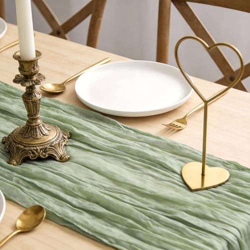 QPOR Green Cheesecloth Table Runner Boho Rustic Gauze Dusty Green Farmhouse 120 inch 10FT Cheese Cloth Runner for Wedding Party Baby Shower Birthday Holiday Home Decor - Thumbnail 3