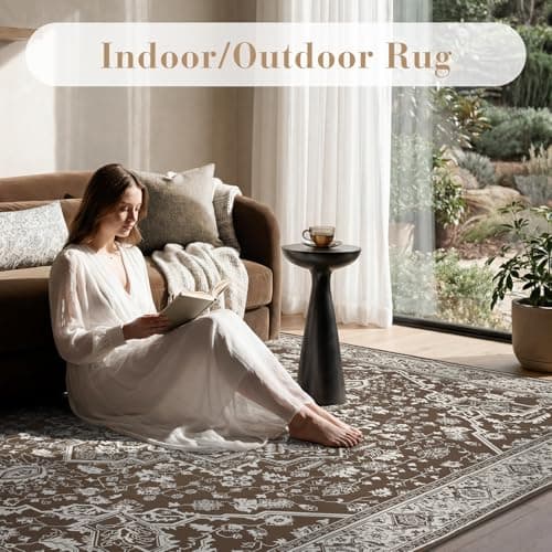 AMOAMI-Outdoor Rug-Patio Rug 5x8 ft Quick Dry Flatweave Textured Machine Washable Outdoor Carpet with Rubber Particles Backing Vintage Outdoor Area Rug for Patio Deck Front Porch Balcony Brown - Thumbnail 3