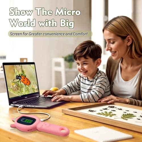 Kids Microscope- 500x Magnification,16X Zoom,Handheld Microscope for Kids with HD Cam,Portable Science Learning Tool,Christmas Birthday Gifts for Boys Girls Aged 3-12 (Pink) - Thumbnail 5
