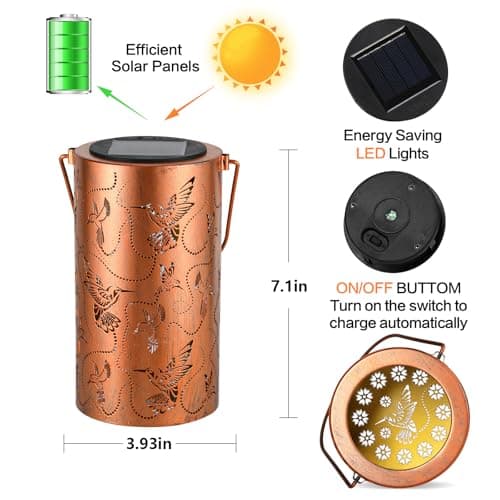 Solar Lanterns Outdoor Hanging Hummingbird Decor Lantern,Waterproof Hollow Out Metal Decorative Garden Light,Graceful Decoration for Patio,Yard,Landscape,Walkway,Festival - Thumbnail 4