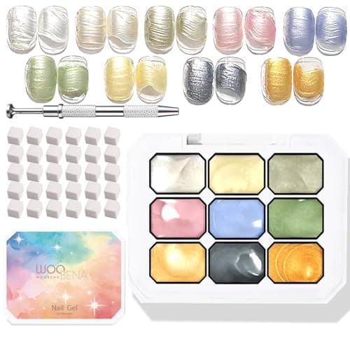 Woobena Pat Pat Gel,9 colors Ombre Gel Nail Polish Gradient Patting Gel Nail Kit for Painting DIY Nail Art No Wipe, Blooming UV/LED Curing with Tweezer and 100Pcs Nail Sponges for Ombre - Image 1