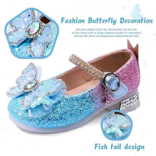 TOZHCITA Girl's Sparkly Ballet Flats Glitter Rainbow Princess Dress Shoes Bowknot Mary Jane Shoes T-Strap in Easter Party Blue,9M for Toddler - Thumbnail 2