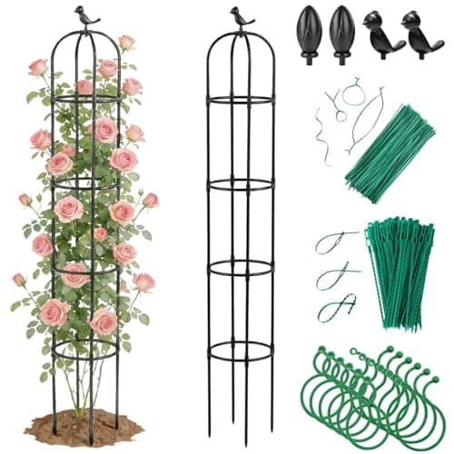 Jesosia 2 Pack Obelisk Trellis for Climbing Plants Outdoor - Heavy Duty Plastic Coated Steel Garden Arch Metal Trellis - Rustproof Tomato Cage Vertical Plant Support for Vines Vegetable Flower Indoor - Image 1