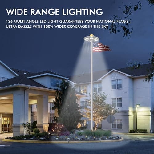 PPQ Solar Flagpole LED Light,New 136 LED Long Lifespan Flag Pole Light for 15-25 Ft Poles,Solar Powered Waterproof Lighting on Outdoor Pole Top,10 Hour Dusk to Dawn Auto On/Off - Thumbnail 5