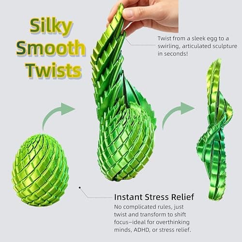 JimSeiSei 3D Printed Fidget Toy, Twisty Dragon Eggs, Spiral Slippery Egg Fidget Toy, Stress Relief Sensory Desk Toy for Adults and ADHD, Rotating Focus Anxiety Relief Pocket Toy (YellowGreen) - Thumbnail 4