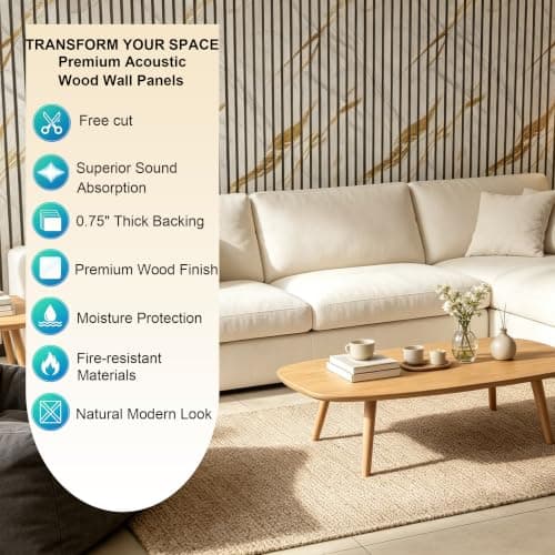 2 Packs Acoustic Panel, 47.2"x23.6" Wood Slat Sound Proof Wall Panels, Sound Absorbing Dampening Panel for Office,Home Theater,Studio, Faux Marble - Thumbnail 6