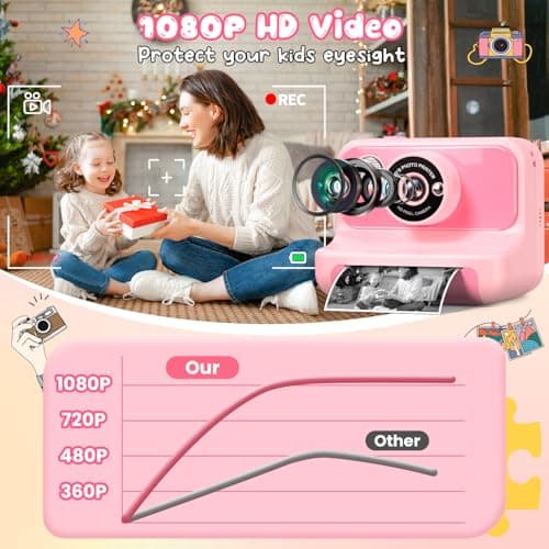 Kids Camera Instant Print, Kids Camera 1080P HD Video Digital Camera, Christmas Birthday Gifts for Girls and Boys, Toddler Toy for 3-12 Years Old - Thumbnail 5