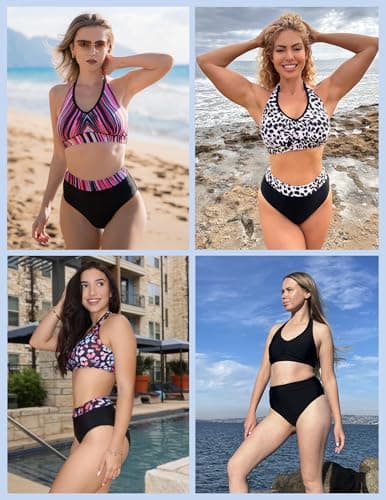 AI'MAGE Bikini Sets for Women High Waisted Two Piece Bathing Suit Tummy Control Swimsuits Halter Color Block Swimwear 2025 - Thumbnail 5