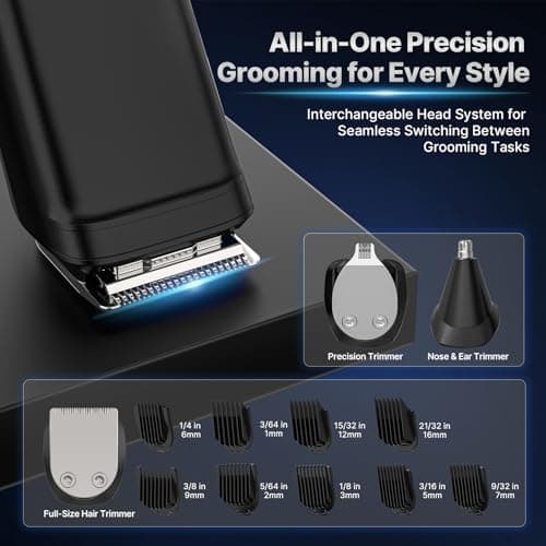 Valano Beard Trimmer Hair Clippers for Men All-in-One Self-Sharpening Electric Men's Cordless Rechargeable Mustache Grooming Kit Gift for Ear Nose Body Public - Thumbnail 2