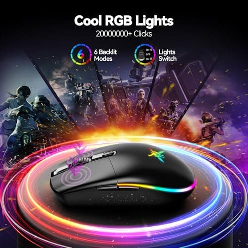 TECKNET Wireless Gaming Mouse Rechargeable - 8000 DPI, Long-Lasting 100Hrs Battery, RGB Backlit, 6 Programmable Buttons, Dual Connectivity (2.4G + USB-C) for PC, Mac, Laptop - Black - Thumbnail 5
