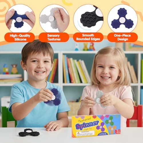 Dalycro 3 PCS Silicone Fidget Spinners, Sensory Toys for Adults and Kids, Textured Spinners for Fun Autism Anxiety Stress Relief Classroom Office and Travel (Multicolor-1) - Thumbnail 3