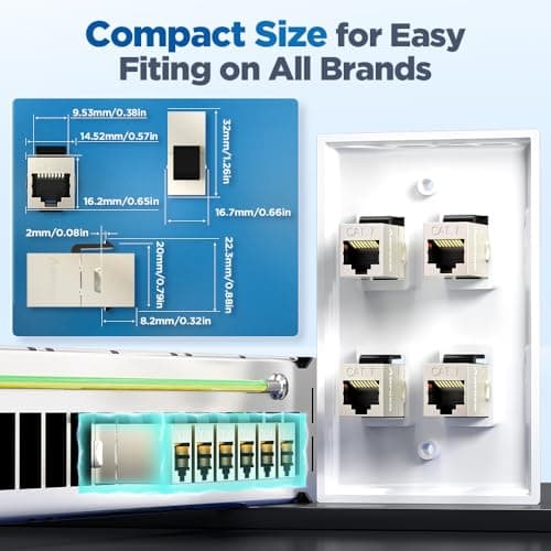 AMPCOM CAT7 Inline Coupler RJ45 STP Keystone Jack, Shielded Female to Female Feedthrough Ethernet Module- 6 Pack - Thumbnail 6