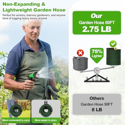 Advinski Garden Hose 50ft, Non-Expanding Flexible Hose with 10 Function Nozzle, Lightweight, Kink Free, Sturdy, Leak-Proof, Portable, Water Hose 50ft for Outdoor, Yard, Lawn, Car Wash and Camper Use - Thumbnail 2