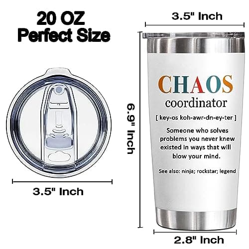 YXOTJHS Chaos Coordinator Tumbler, Chaos Coordinator Gifts for Women Boss Lady Coworker Manager Teacher Assistant Mom-Thank You Gift, Birthday Gifts for Women-20 Oz Stainless Steel Tumbler - Thumbnail 3