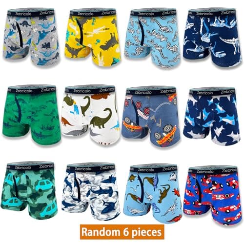 zebricolo Dino Theme Boys Boxer Briefs - Soft Cotton Boys Underwear Size 7-10T, Elastic Waistband, 6-Pack Random - Thumbnail 2