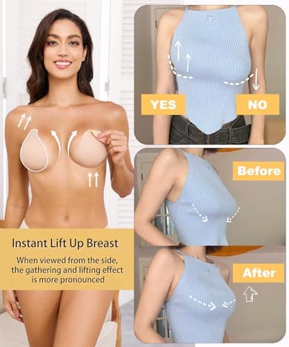Bontierie Nipple Covers Sticky Push up Bra Added Lift Seamless Ultra-Thin Pasties Women Adhesive Bras Beige - Thumbnail 3