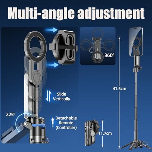 GEYUTHS 4 in 1 Magnetic Tripod Pocket Selfie Stick Extendable Cell Phone Stand Portable Camera Grip Handle with Wireless Detachable Remote Control for Photograph/Live Streaming/Video/Travel (Black) - Thumbnail 3